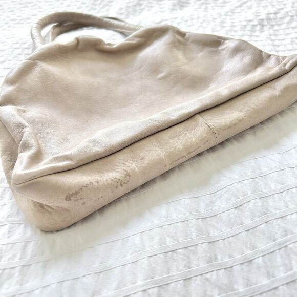 Vintage Julia Duren Beige Leather Handbag Rain Guarded USA Made - Picture 15 of 16